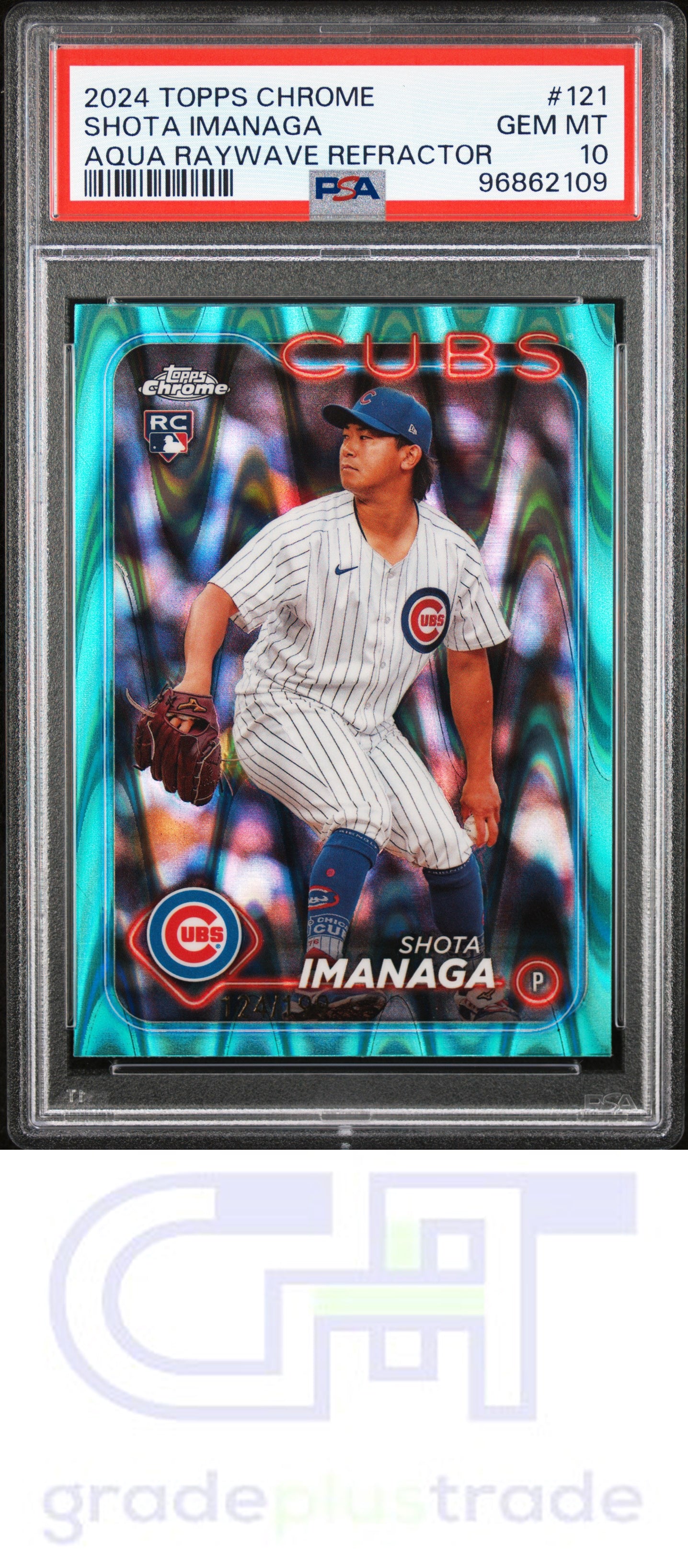 2024 Topps Chrome #121 Aqua Raywave /199 Shota Imanaga RC PSA 10