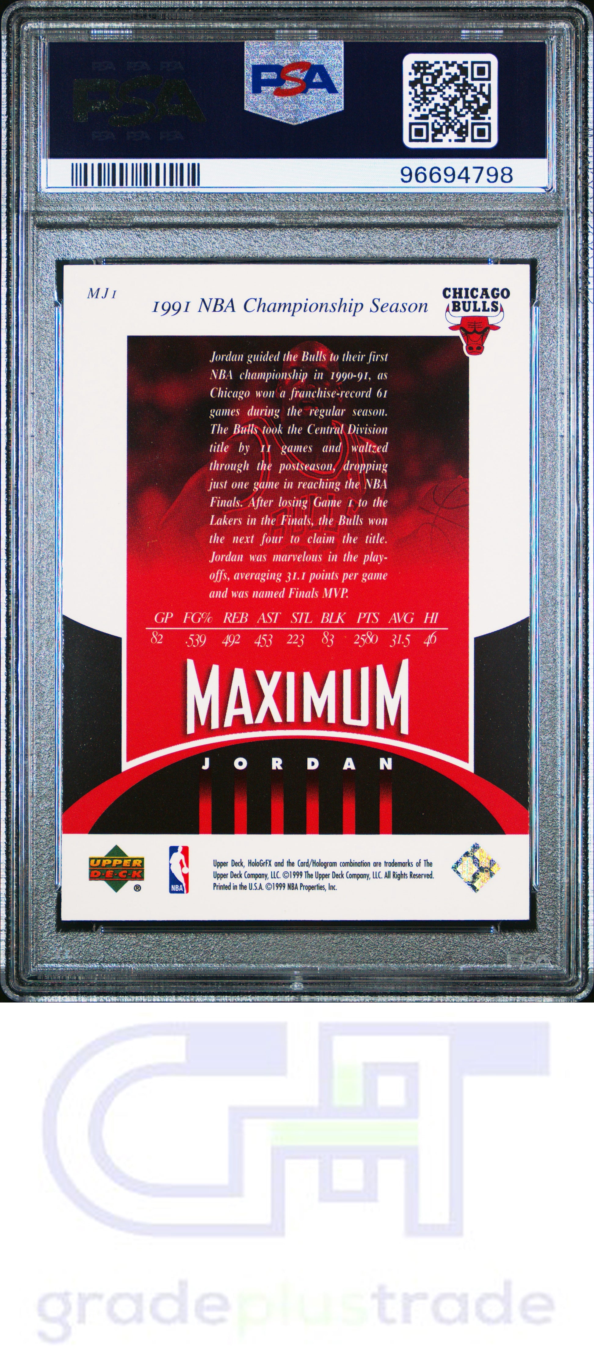 1999 Upper Deck Hologrfx Maximum Jordan #MJ1 Michael Jordan PSA 8