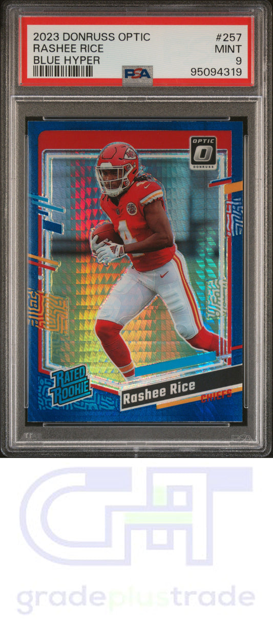 2023 Panini Donruss Optic #257 Blue Hyper Rashee Rice RC PSA 9