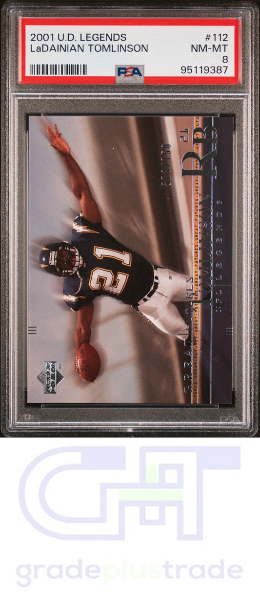 2001 Upper Deck Legends #112 Ladainian Tomlinson RC #'d /750 PSA 8