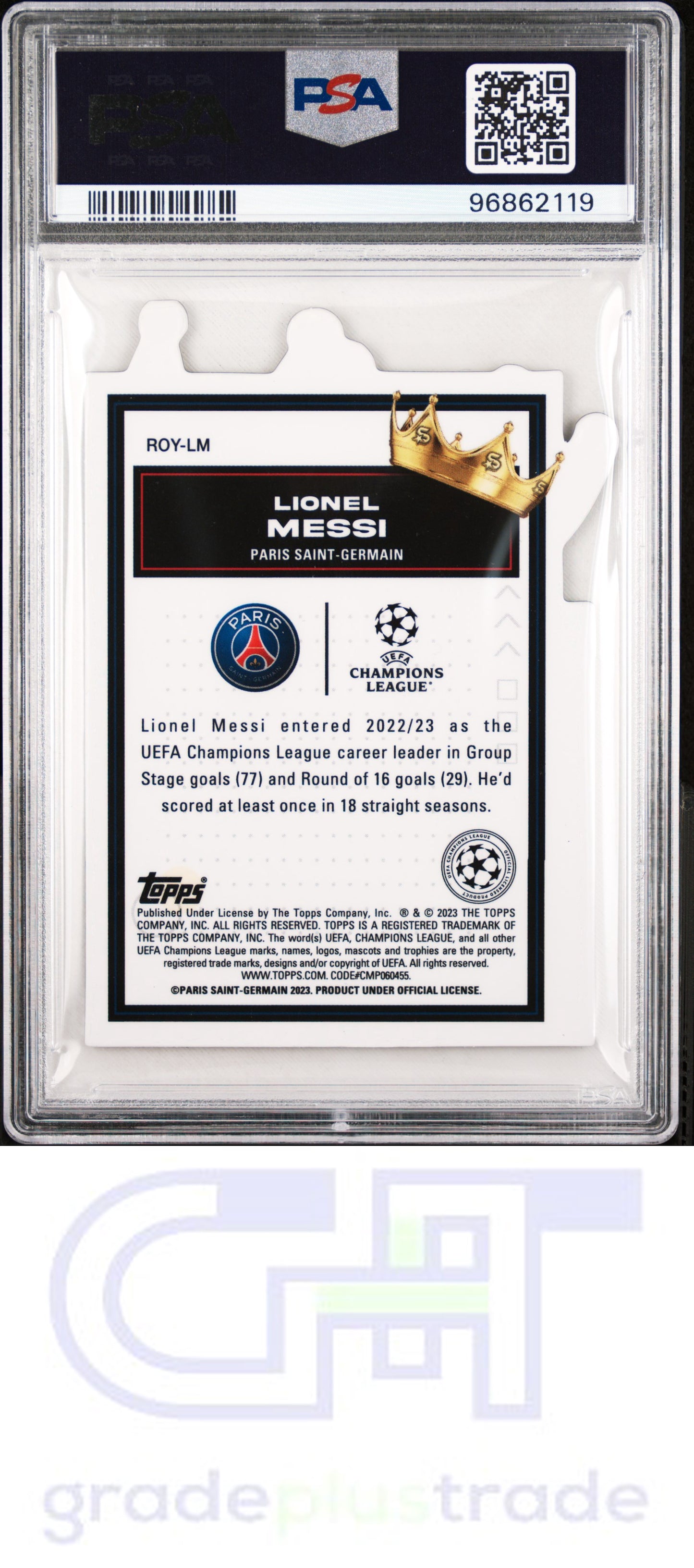 2022-23 Topps Uefa Superstars Chrome Ucl Royalty Die-Cuts Lionel Messi PSA 10