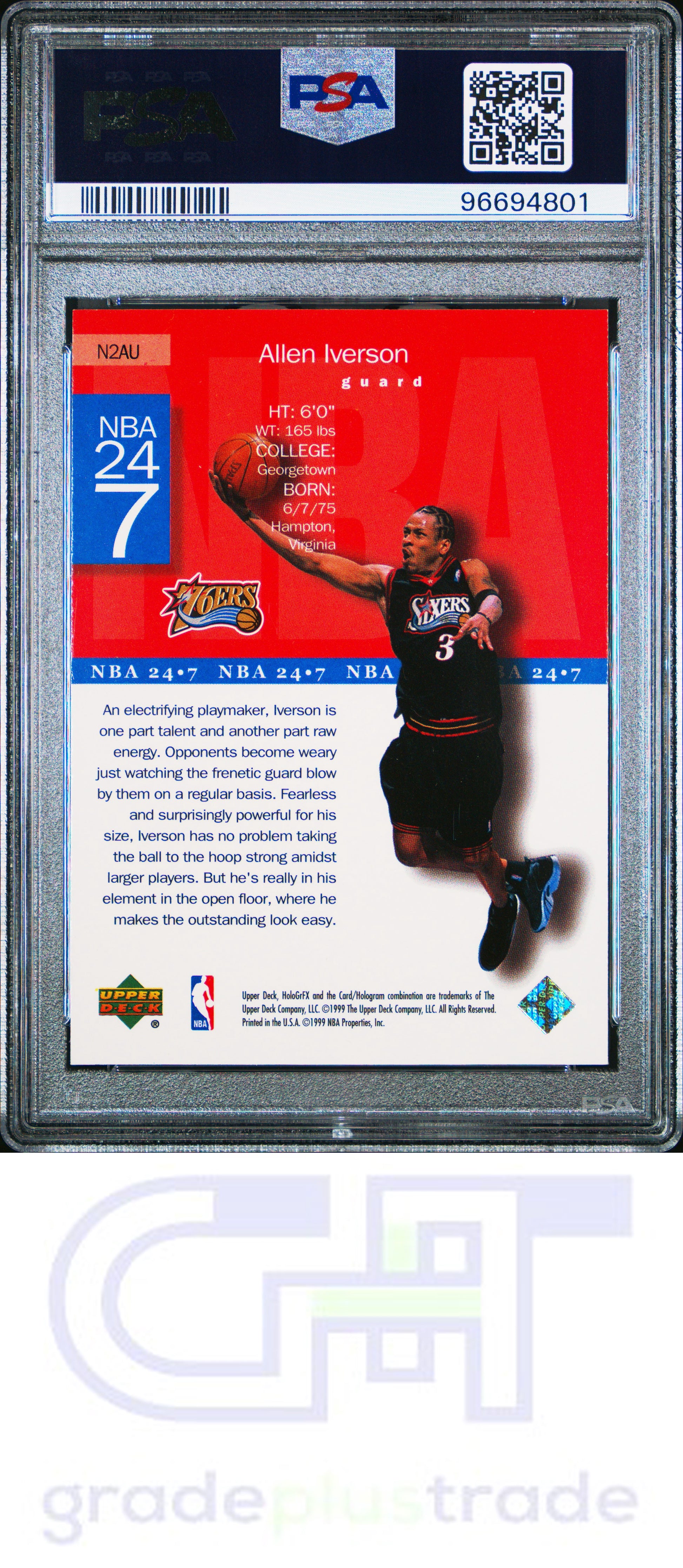 1999 Upper Deck Hologrfx NBA 24/7 #N2AU Ausome Allen Iverson PSA 8