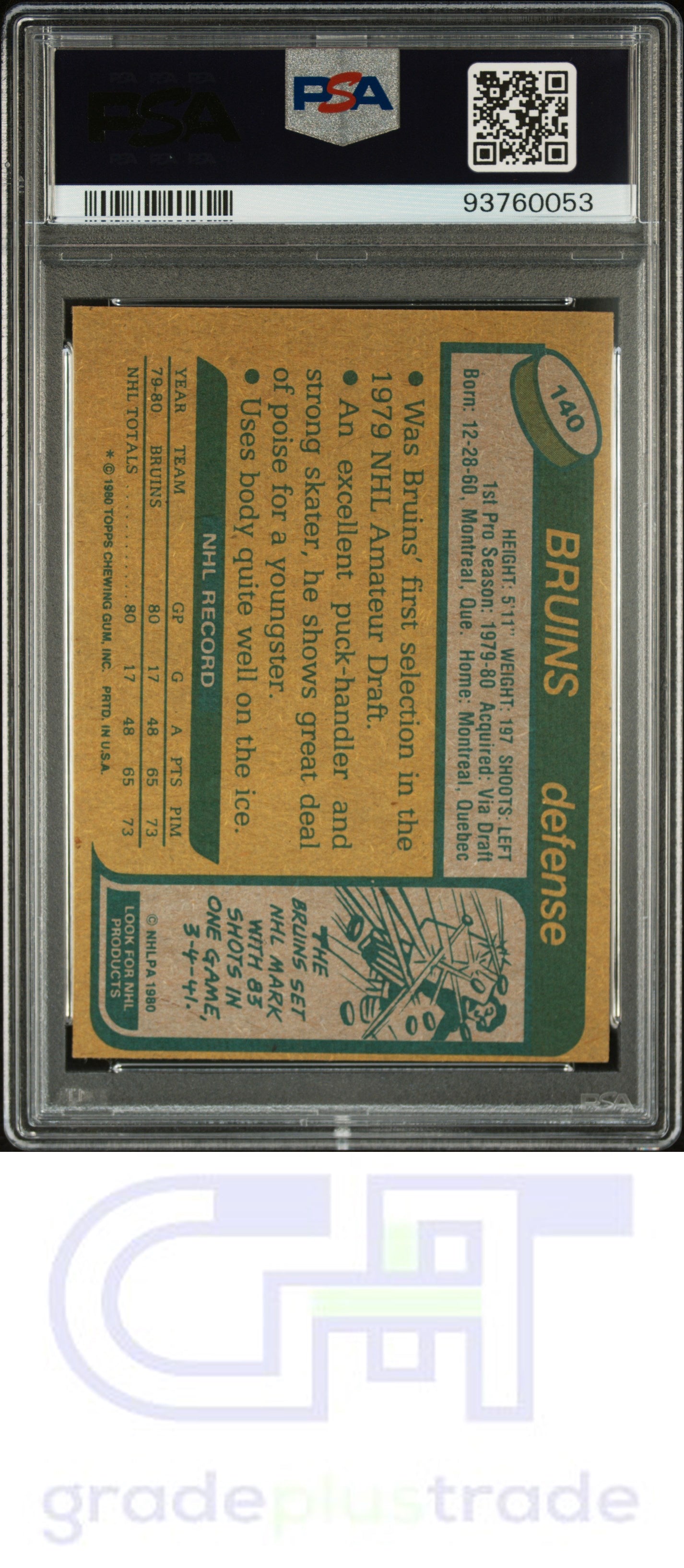 1980 Topps #140 Ray Bourque RC PSA 7