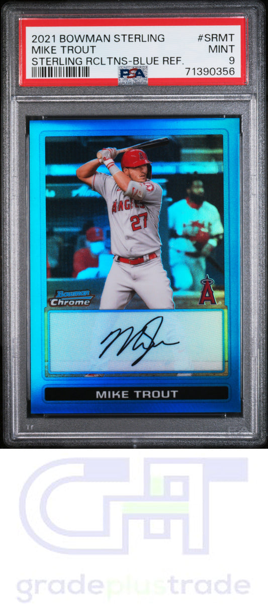 2021 Bowman Sterling Recollections Blue Refractor #'d /25 Mike Trout PSA 9