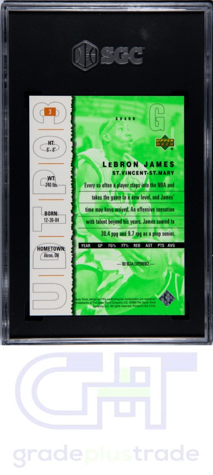 2003 Upper Deck #3 Top Prospects Lebron James RC SGC 10