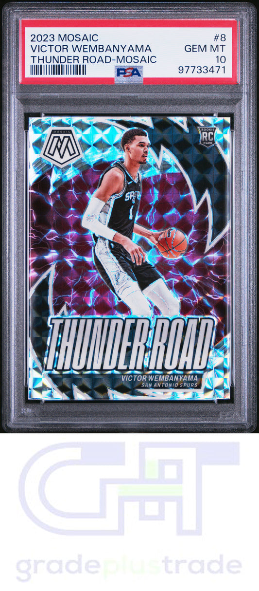 2023 Panini Mosaic Thunder Road #8 Silver Mosaic Victor Wembanyama RC PSA 10