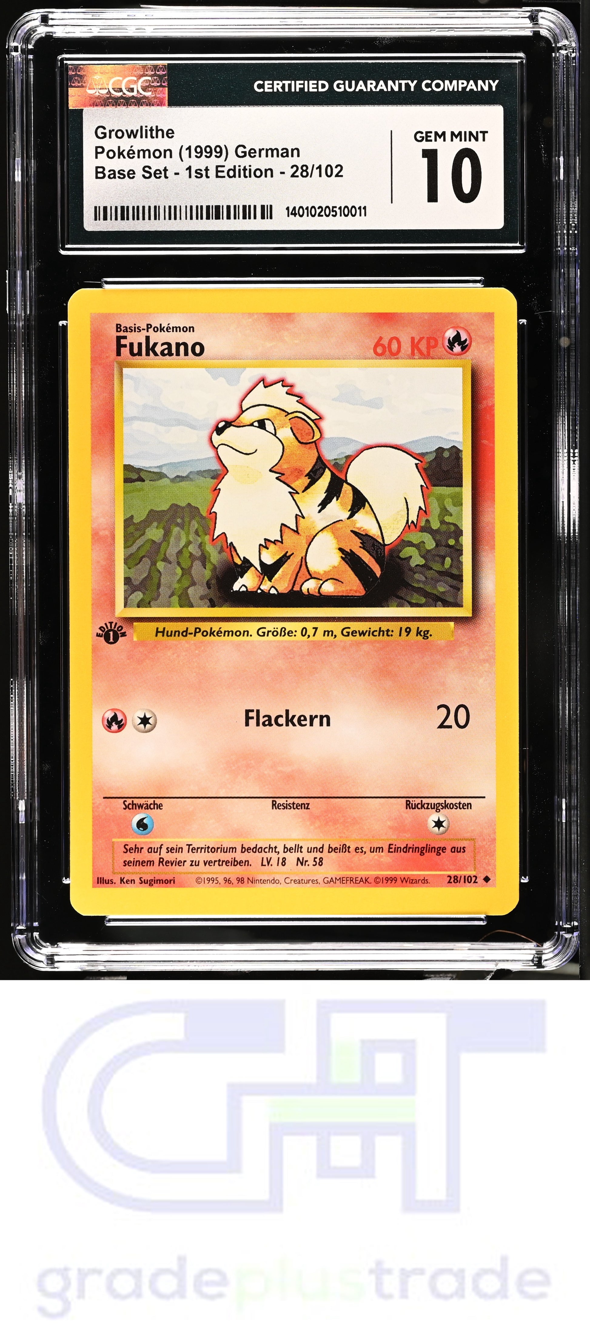 1999 Base Set - 1st Edition #28/102 Growlithe German CGC 10