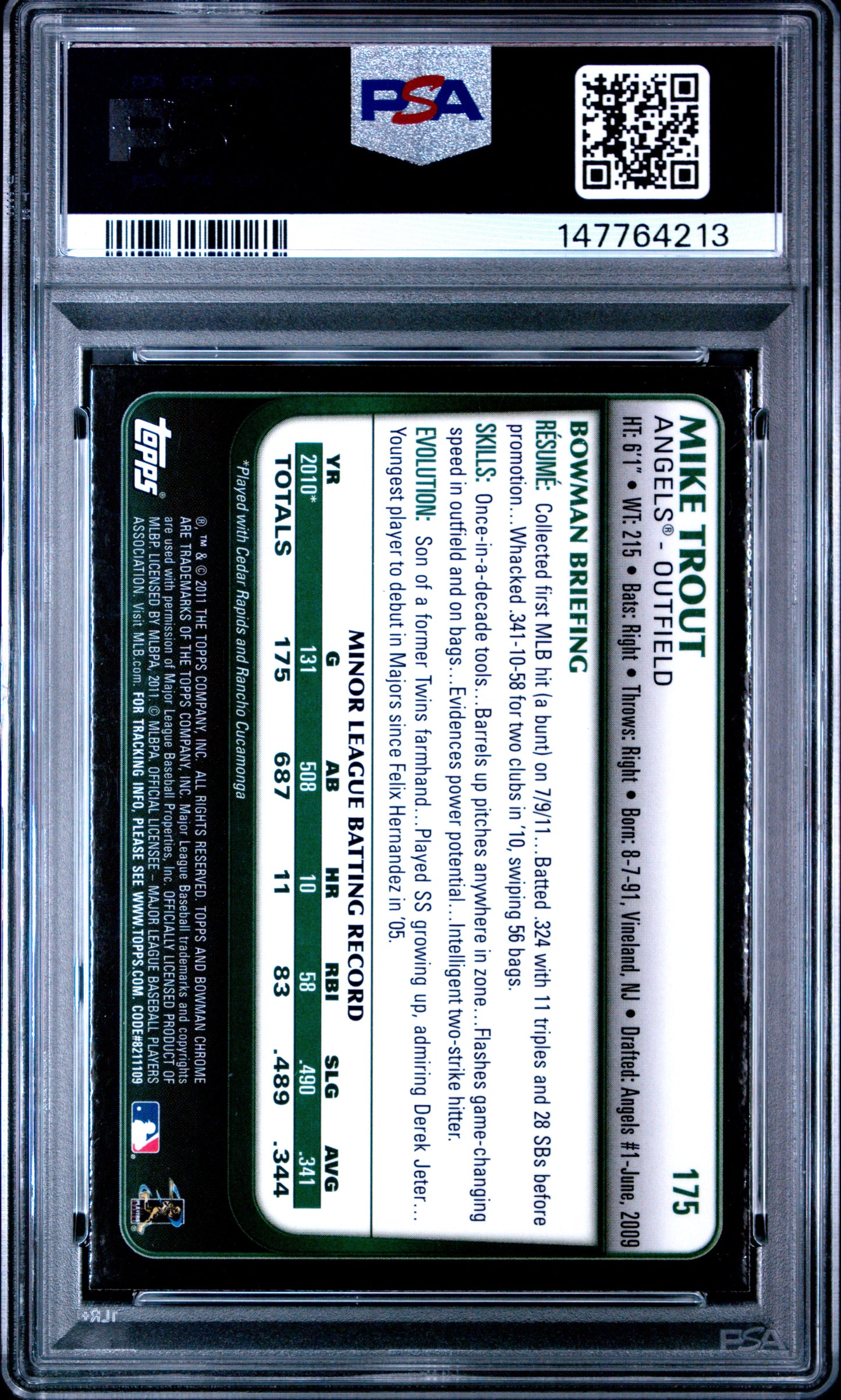 2011 Bowman Chrome #175 Mike Trout RC PSA 8