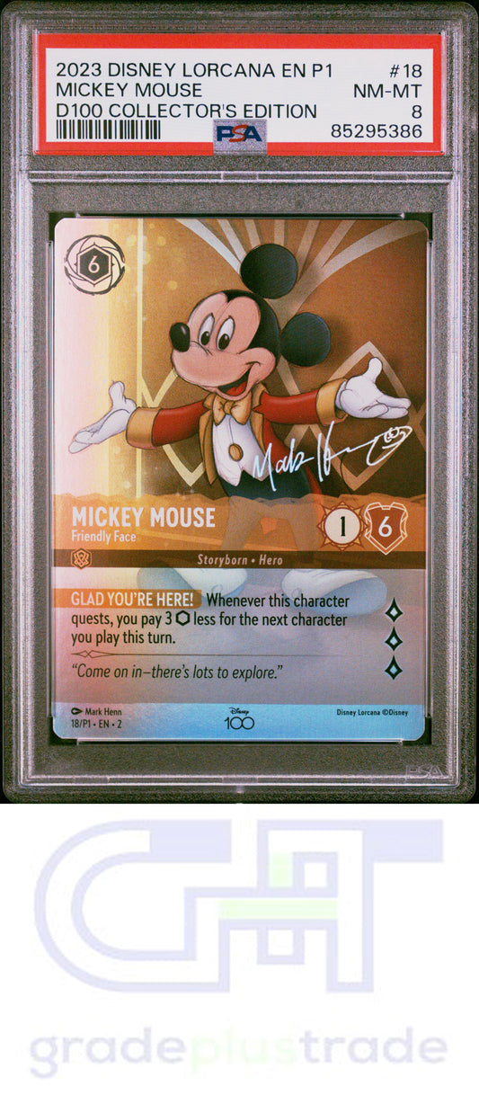 2023 Disney Lorcana En P1-Promo #18 D100 Collector'S Edition Mickey Mouse PSA 8