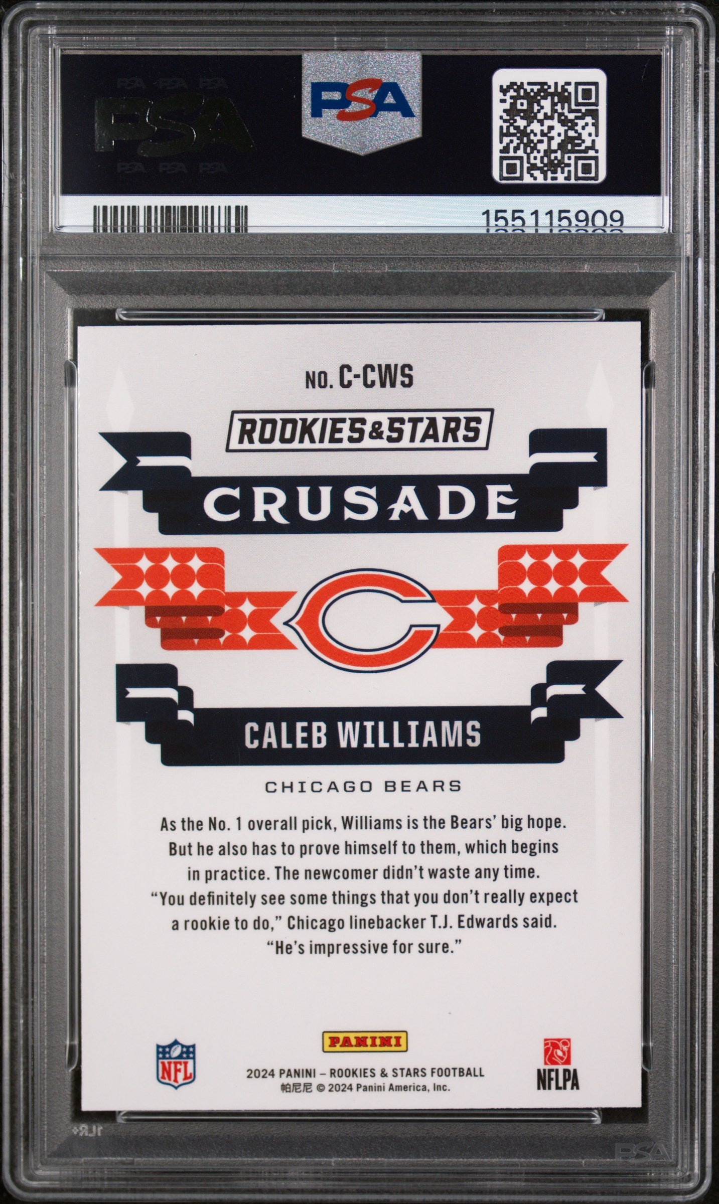 2024 Rookies & Stars Caleb Williams Crusade-Red Plaid RC PSA 9