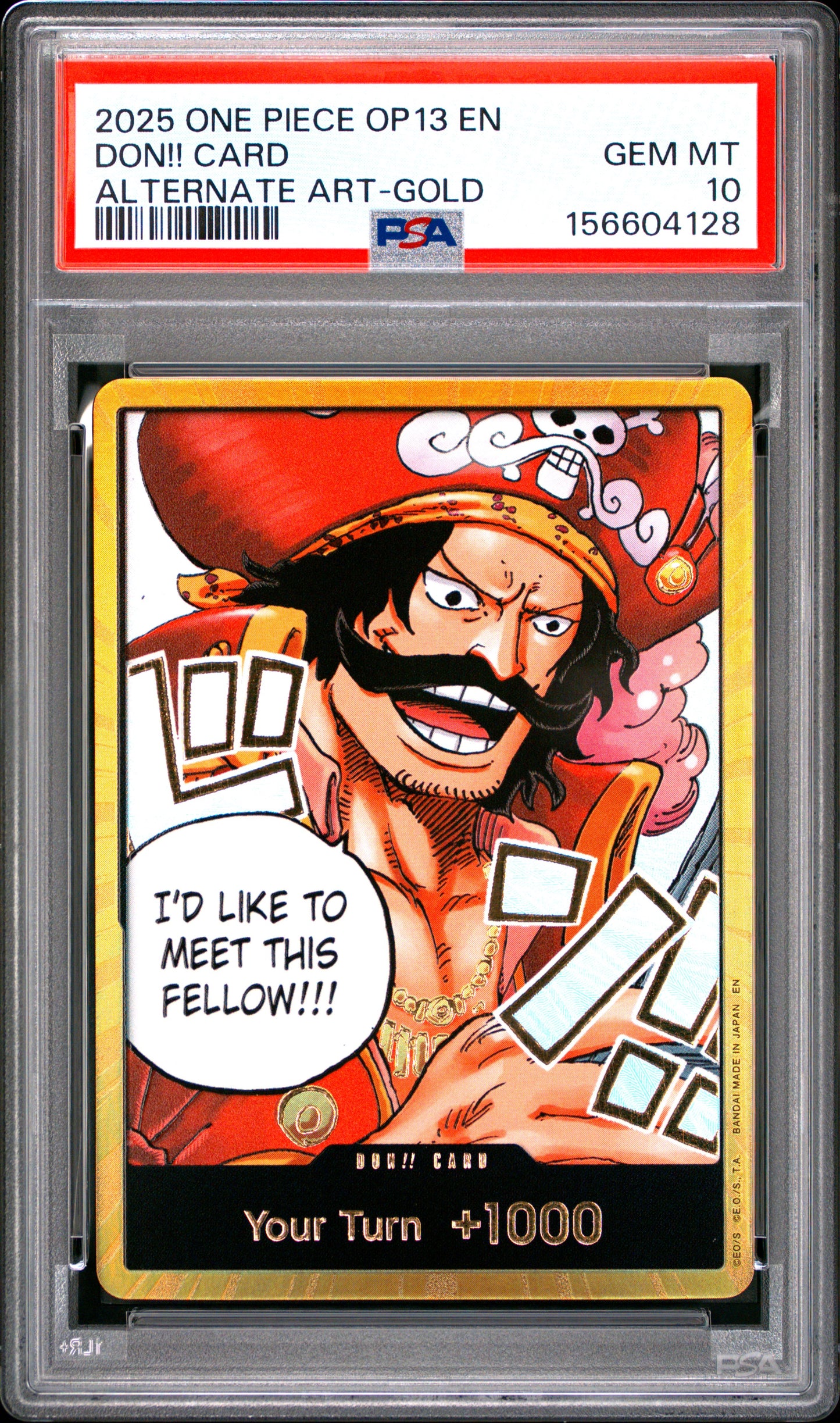 2025 One Piece OP13 - Carrying on His Will Gold.D.Roger Don!! Alt Art Gold PSA 10