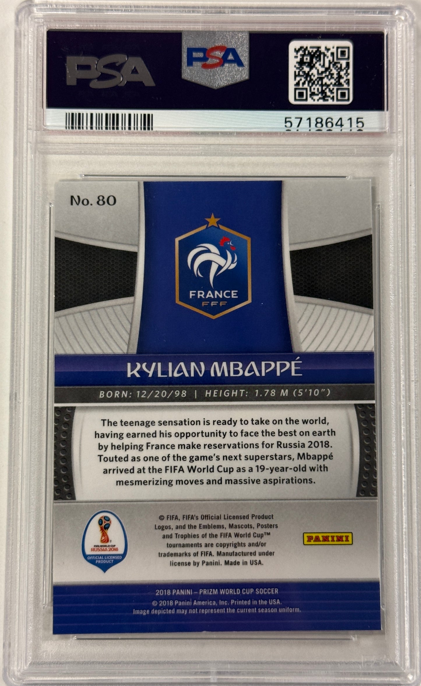 2018 Panini Prizm World Cup #80 Kylian Mbappe RC PSA 9