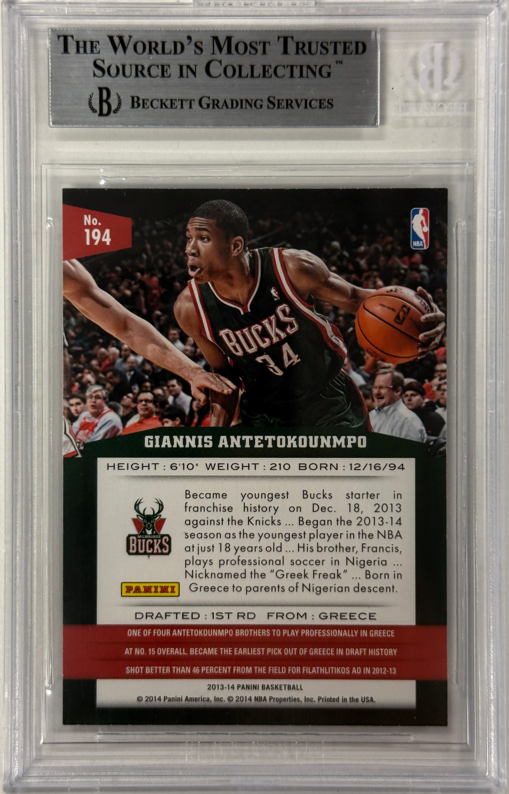 2013-14 Panini #194 Giannis Antetokounmpo RC BGS 9.0