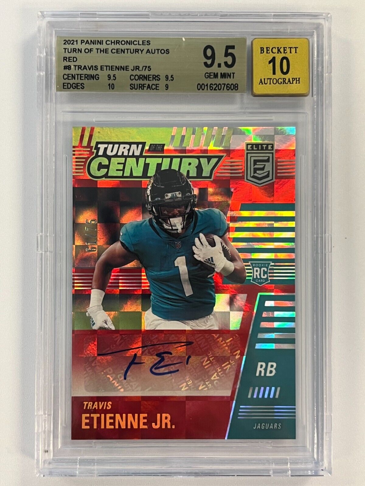 2021 Chronicles Elite Travis Etienne Jr Turn Of Century Red Auto RC /75 BGS 9.5