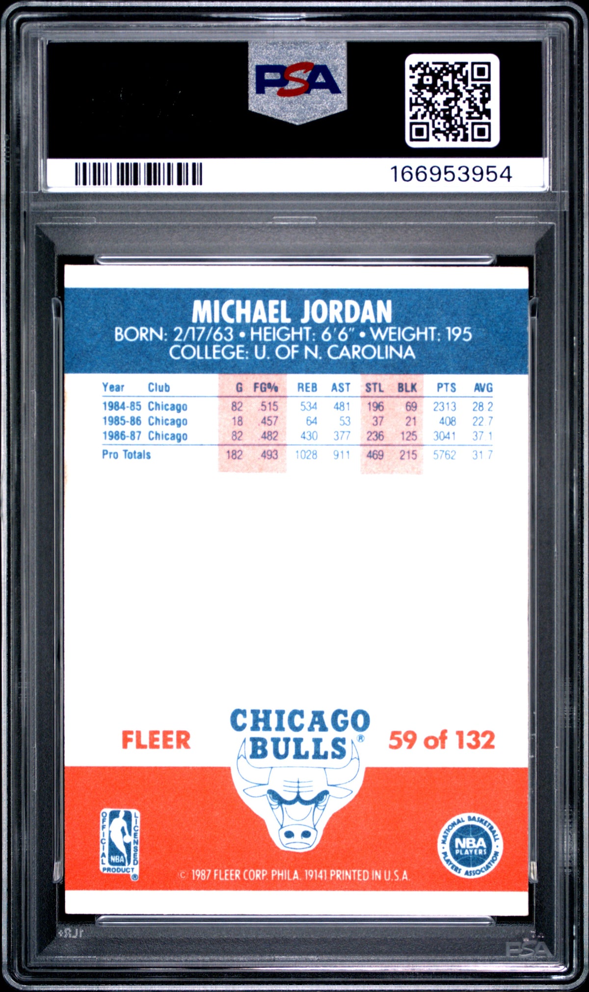 1987 FLEER #59 MICHAEL JORDAN PSA 7