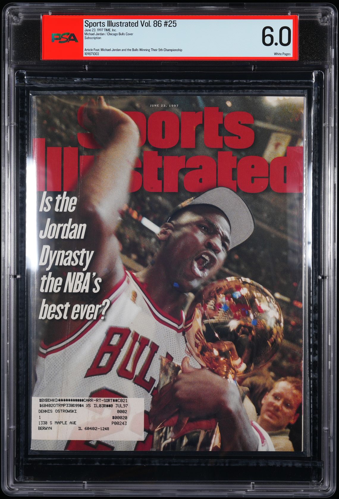 TIME, INC. SPORTS ILLUSTRATED JUNE 23, 1997 SUBSCRIPTION MICHAEL JORDAN/CHICAGO BULLS PSA 6.0