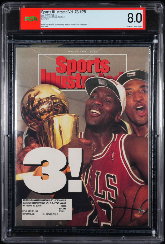 TIME, INC. SPORTS ILLUSTRATED JUNE 28, 1993 SUBSCRIPTION MICHAEL JORDAN/CHICAGO BULLS PSA 8.0