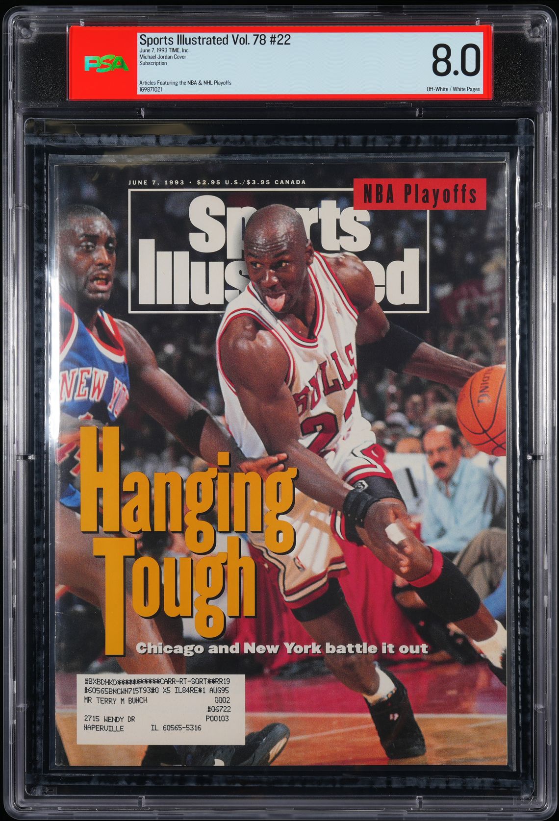 TIME, INC. SPORTS ILLUSTRATED JUNE 7, 1993 SUBSCRIPTION MICHAEL JORDAN PSA 8.0