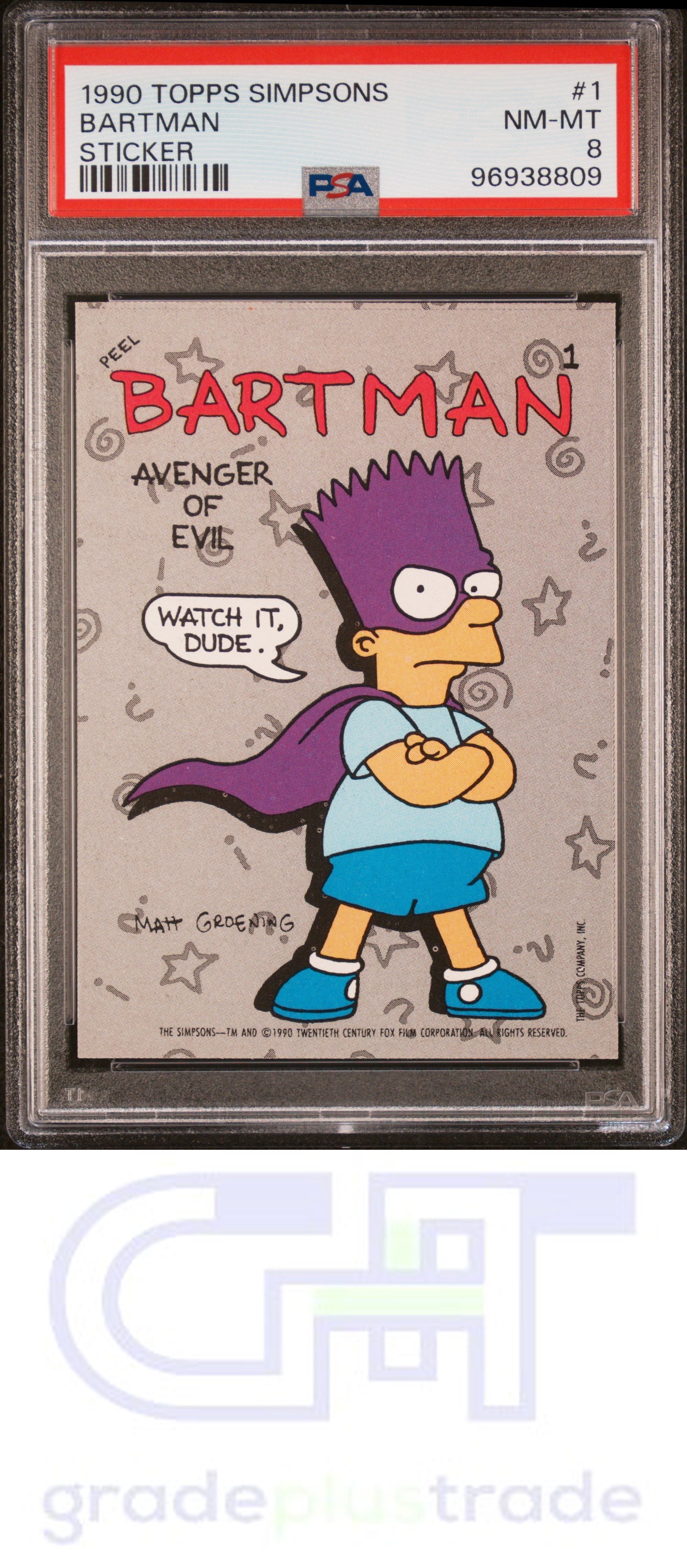 1990 Topps Simpsons Stickers #1 Sticker Bartman PSA 8