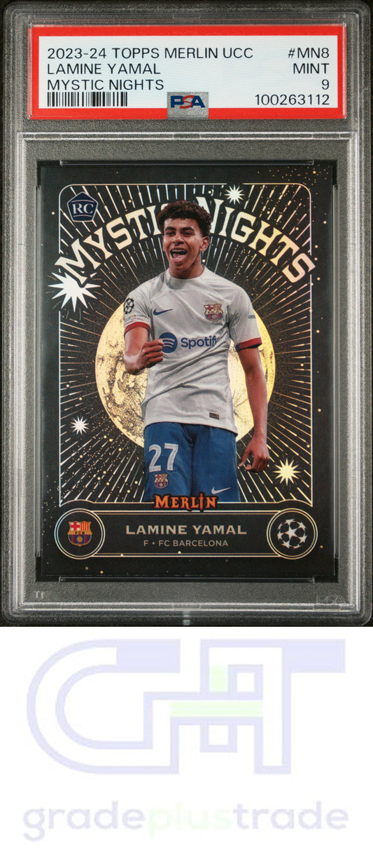 2023-24 Topps Merlin Uefa Club Competitions Mystic Nights Lamine Yamal RC PSA 9