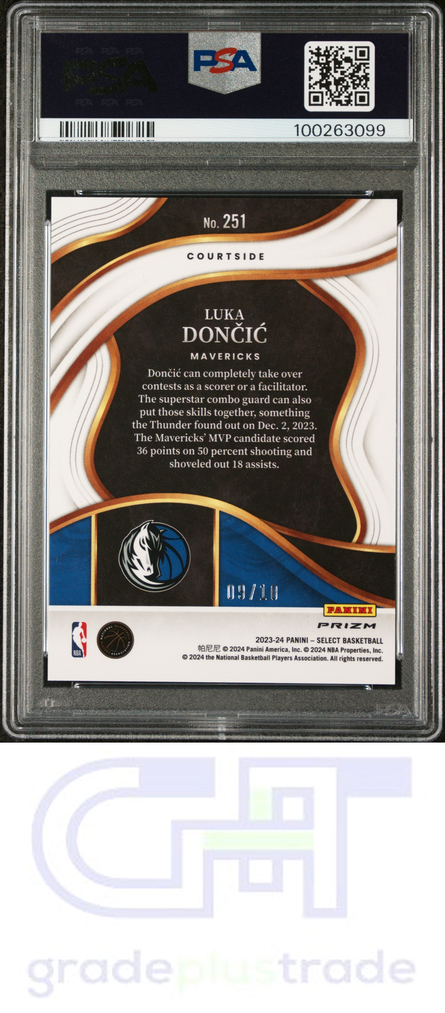 2023 Panini Select #251 Gold Flash Luka Doncic #'d /10 PSA 9 MINT