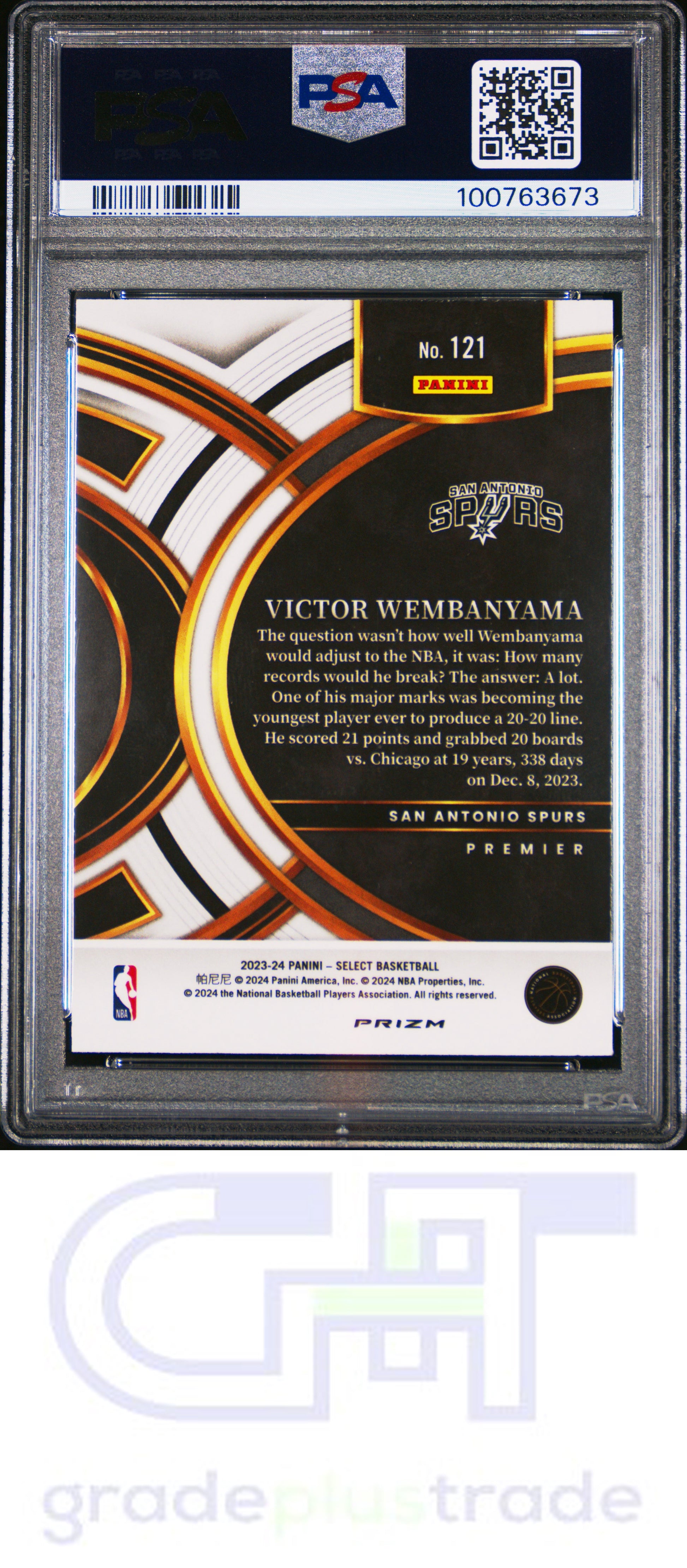 2023 Panini Select #121 Tri-Color Victor Wembanyama RC PSA 10