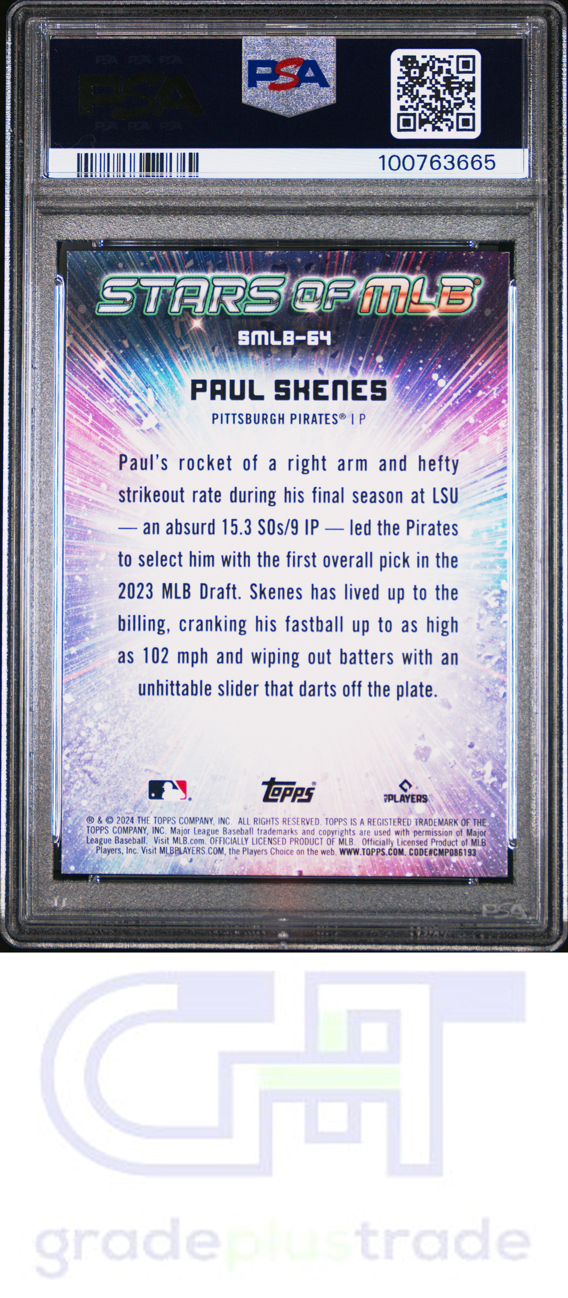 2024 Topps Stars Of Mlb #SMLB64 Update Paul Skenes RC PSA 9