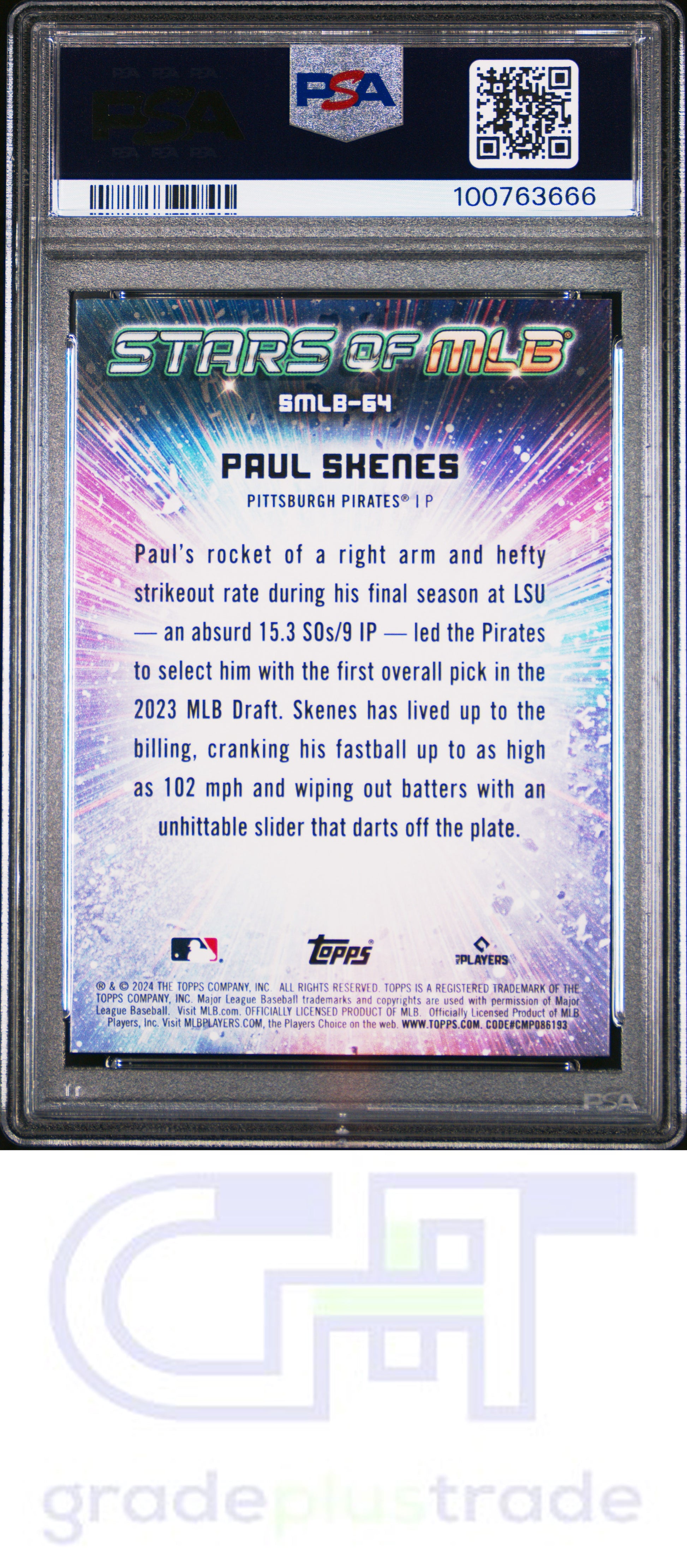 2024 Topps Stars Of Mlb #SMLB64 Update Paul Skenes RC PSA 10