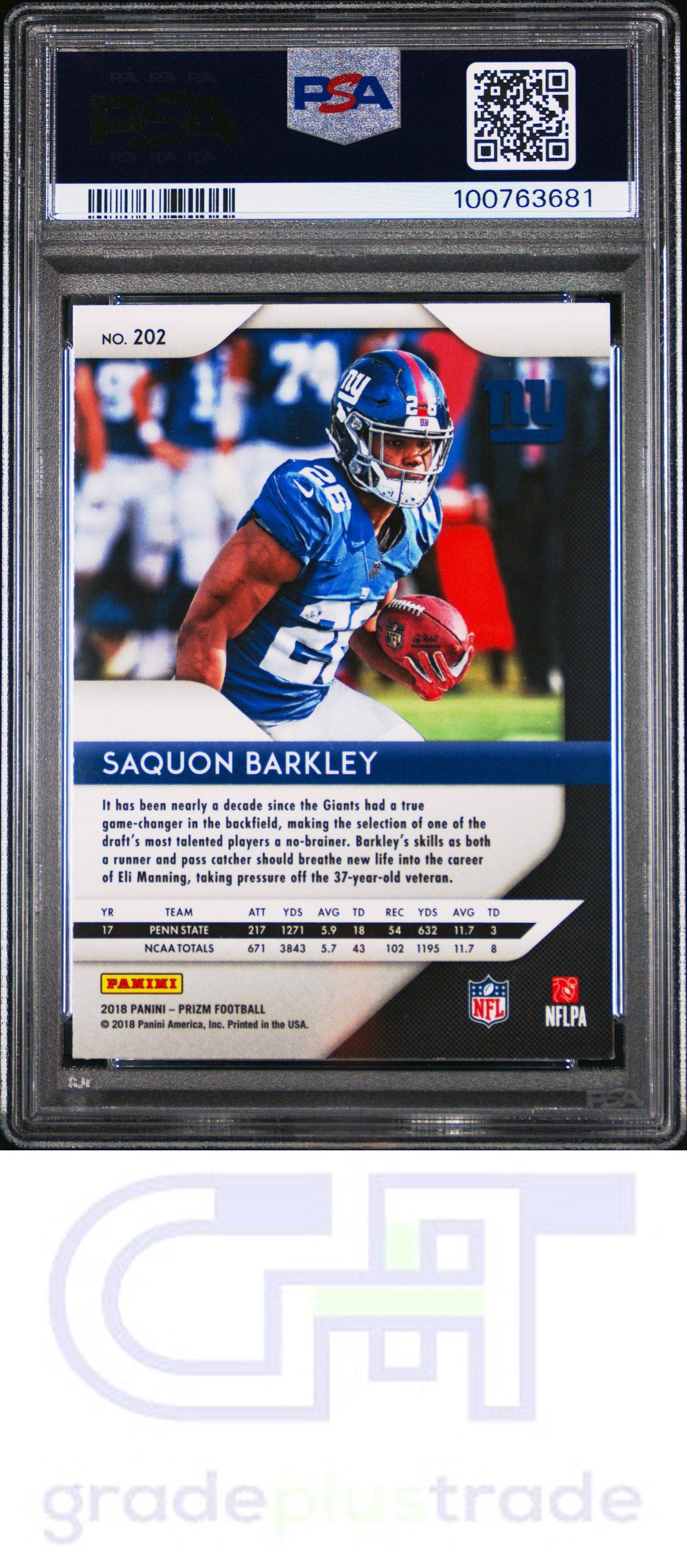 2018 Panini Prizm #202 Saquon Barkley RC PSA 9