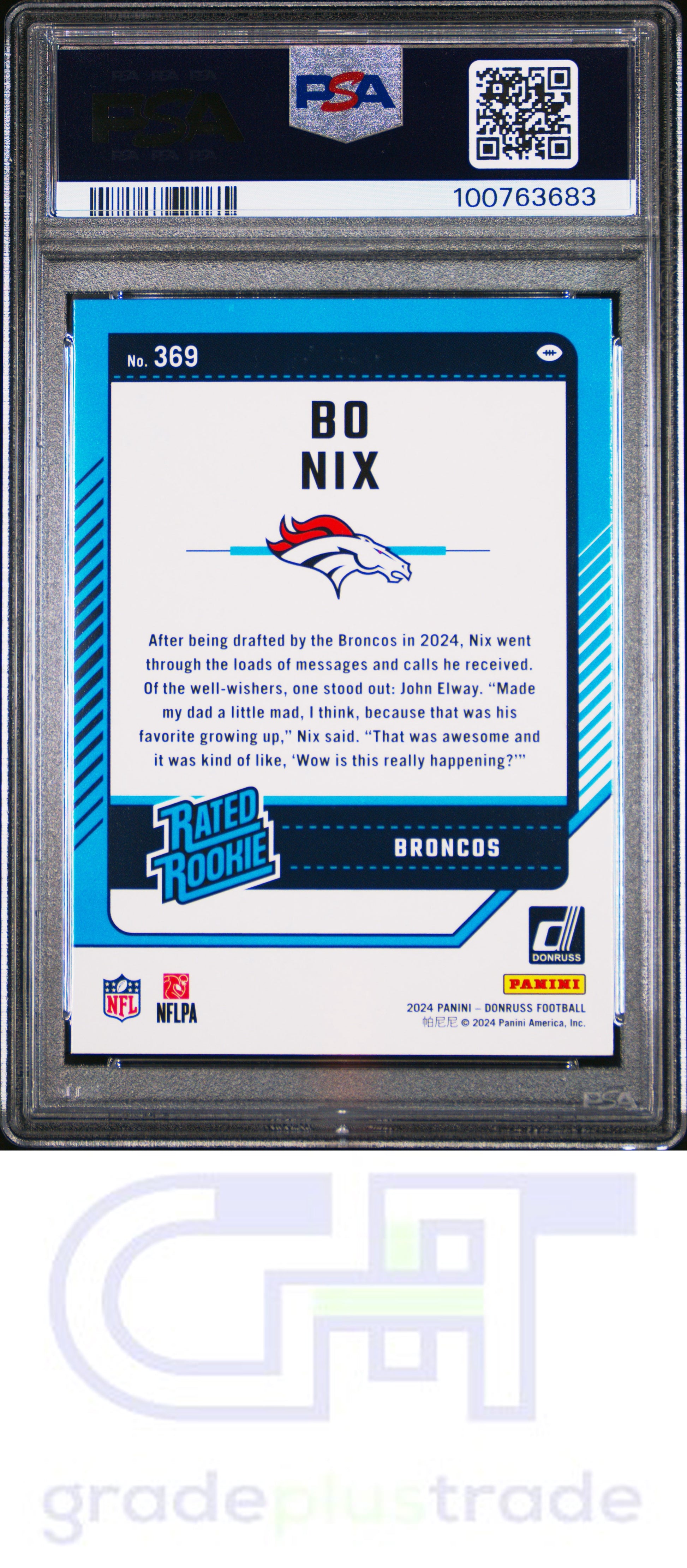 2024 Panini Donruss #369 Bo Nix RC PSA 9 MINT