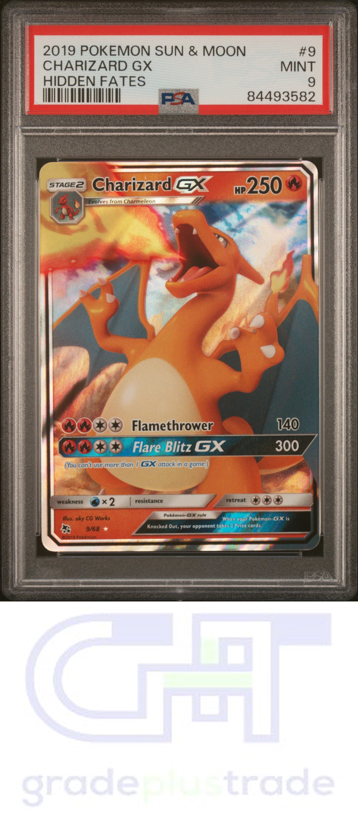 2019 Pokemon Sun & Moon Hidden Fates #9 Charizard Gx PSA 9