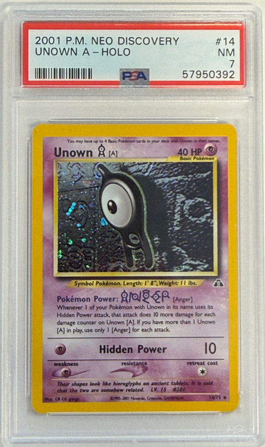 2001 Pokemon Neo Discovery #14 Unown A-Holo PSA 7