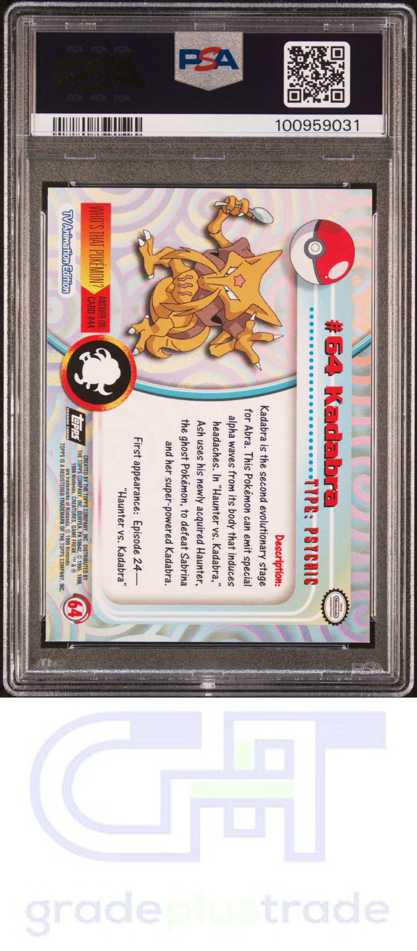 1999 Topps Pokemon Tv #64 Foil Kadabra PSA 9