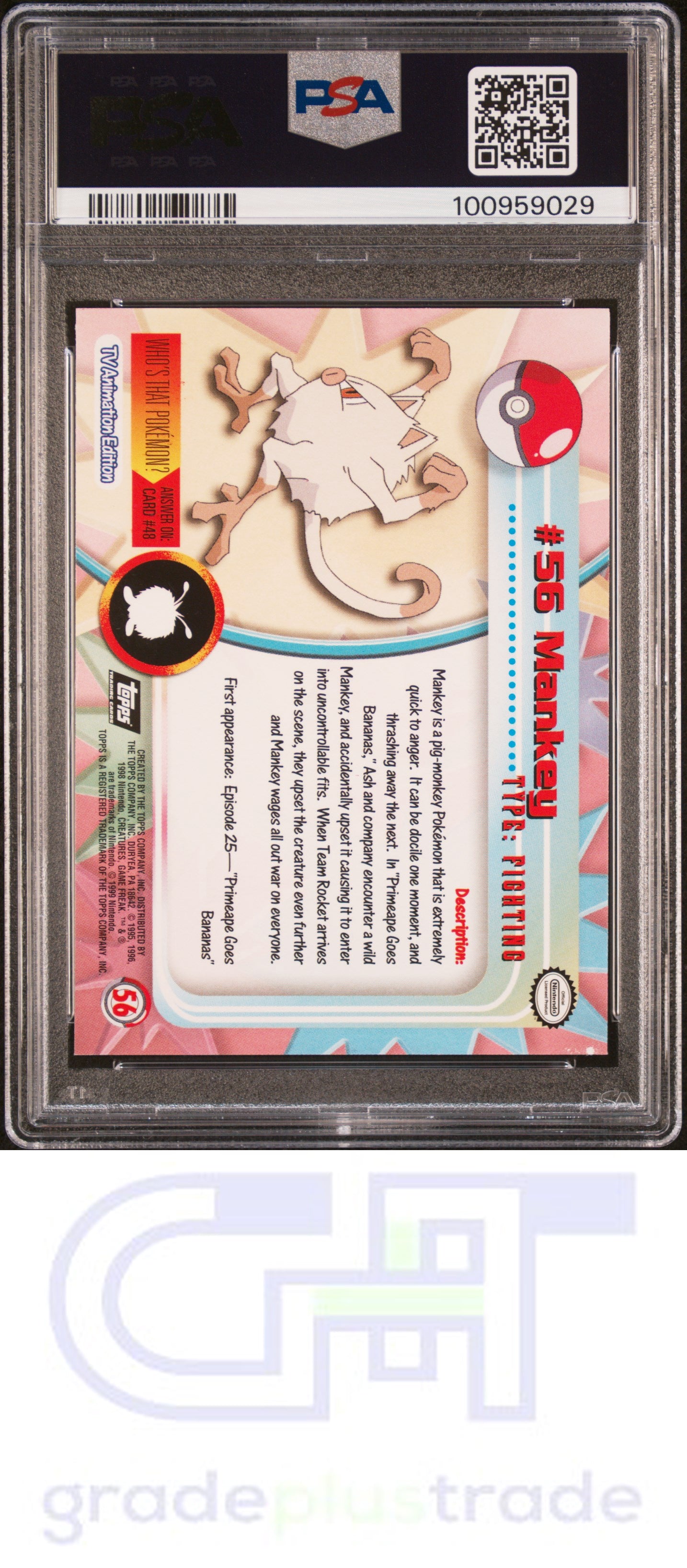 1999 Topps Pokemon Tv #56 Foil Mankey PSA 8