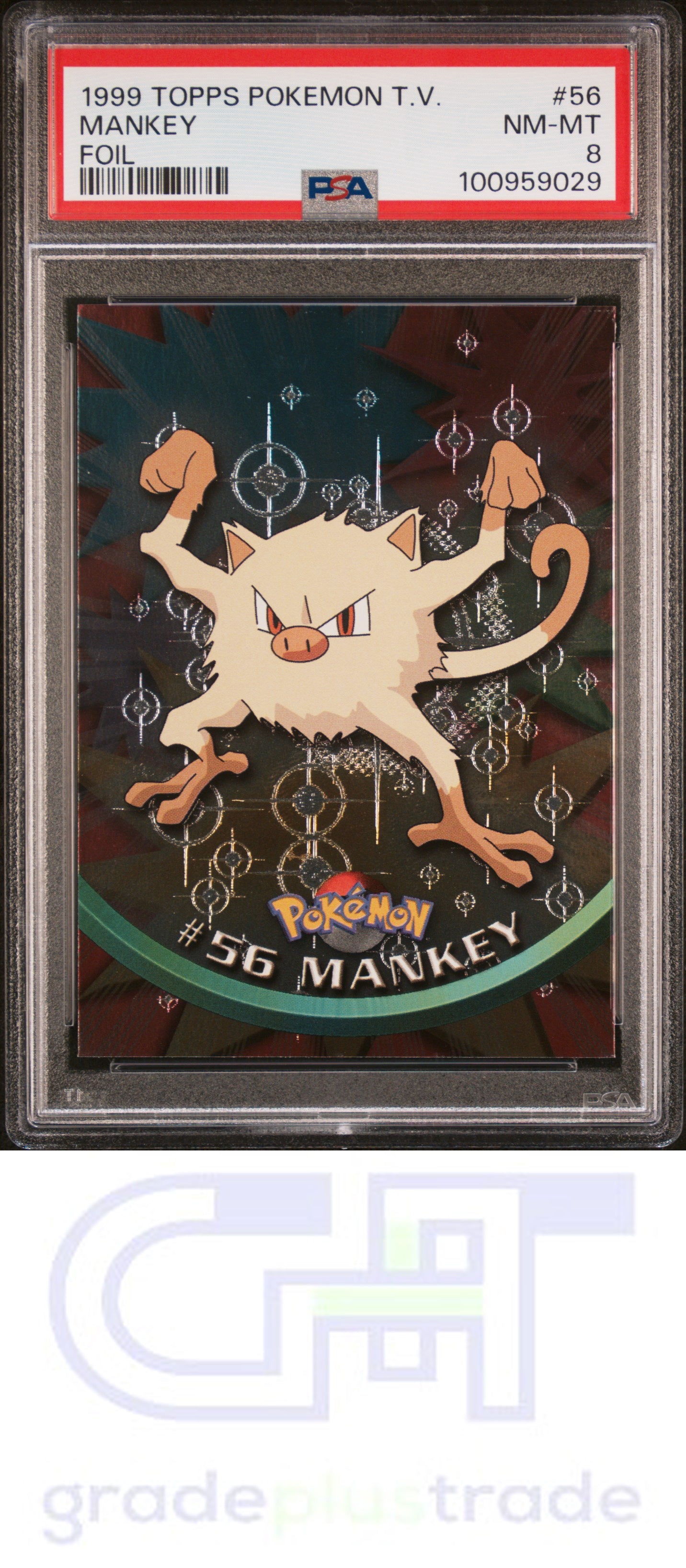 1999 Topps Pokemon Tv #56 Foil Mankey PSA 8