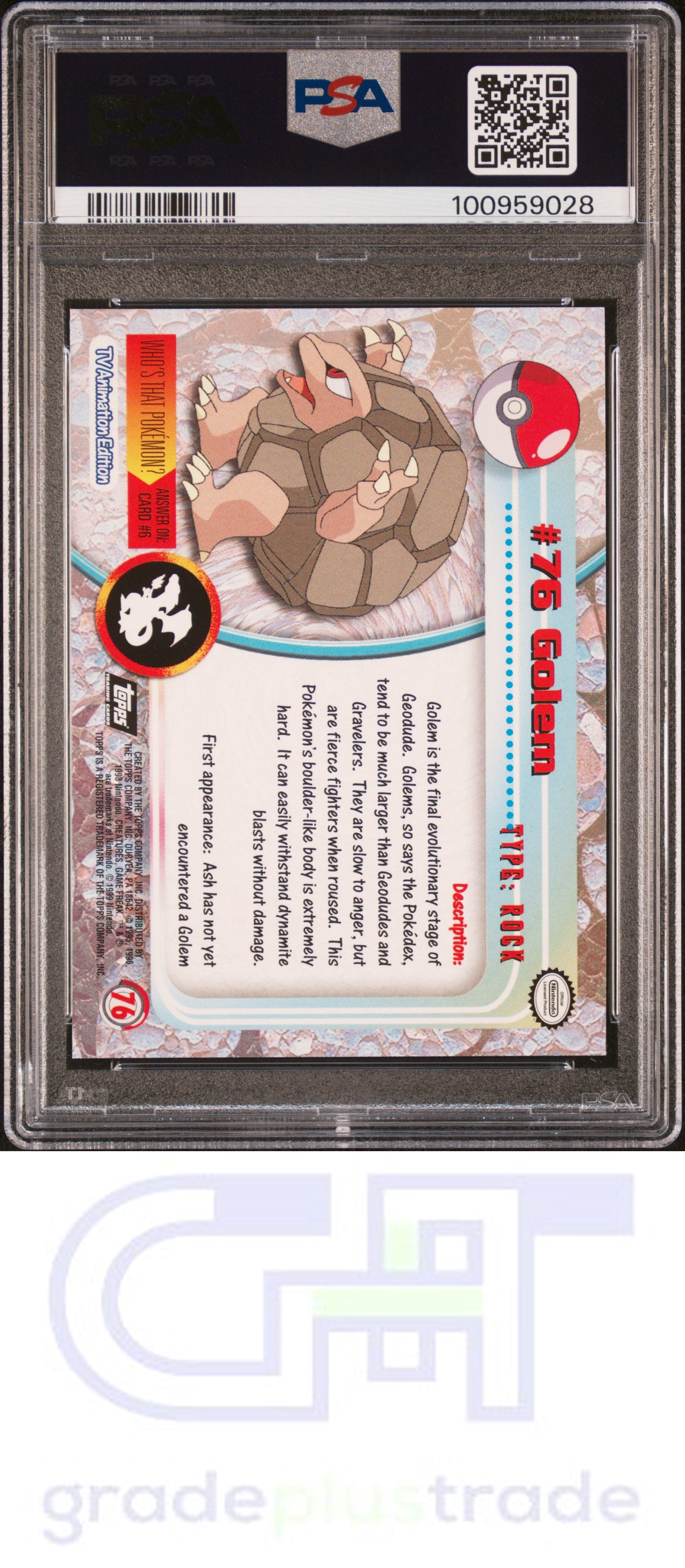 1999 Topps Pokemon Tv #76 Foil Golem PSA 9