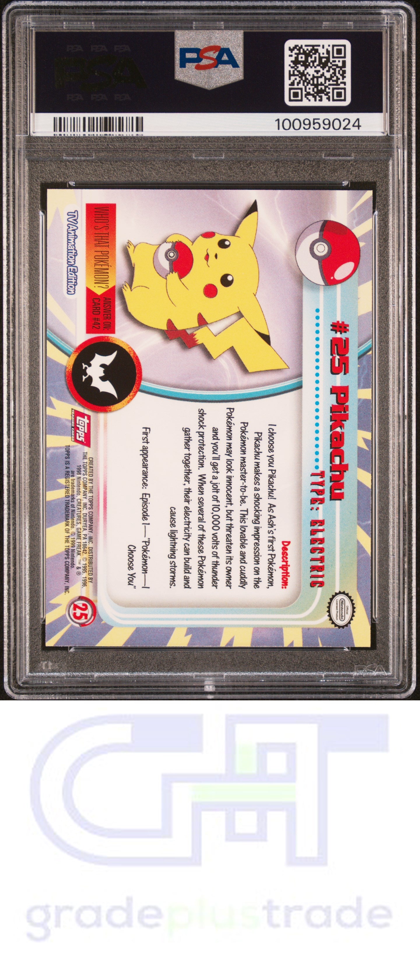 1999 Topps Pokemon Tv #25 Pikachu PSA 10