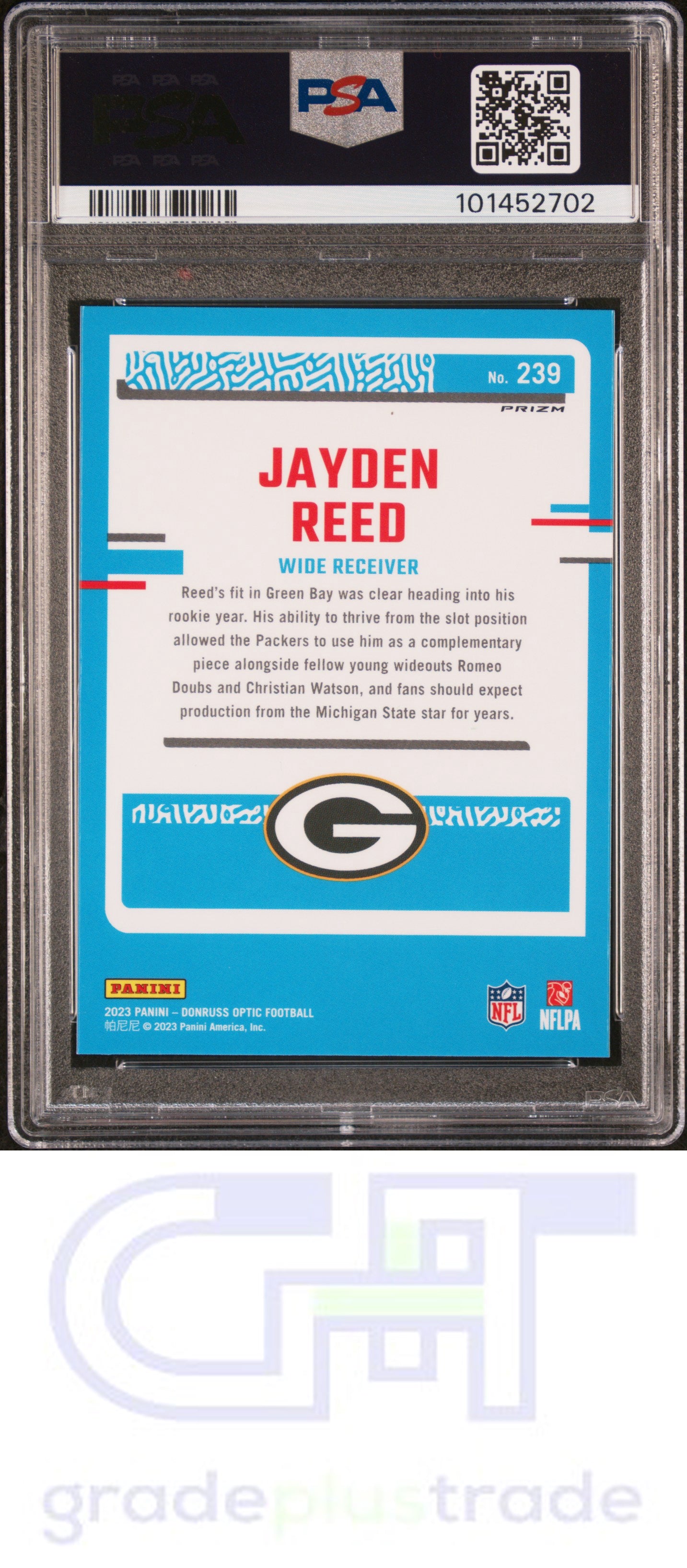 2023 Panini Donruss Optic #239 Blue Hyper Jayden Reed PSA 9