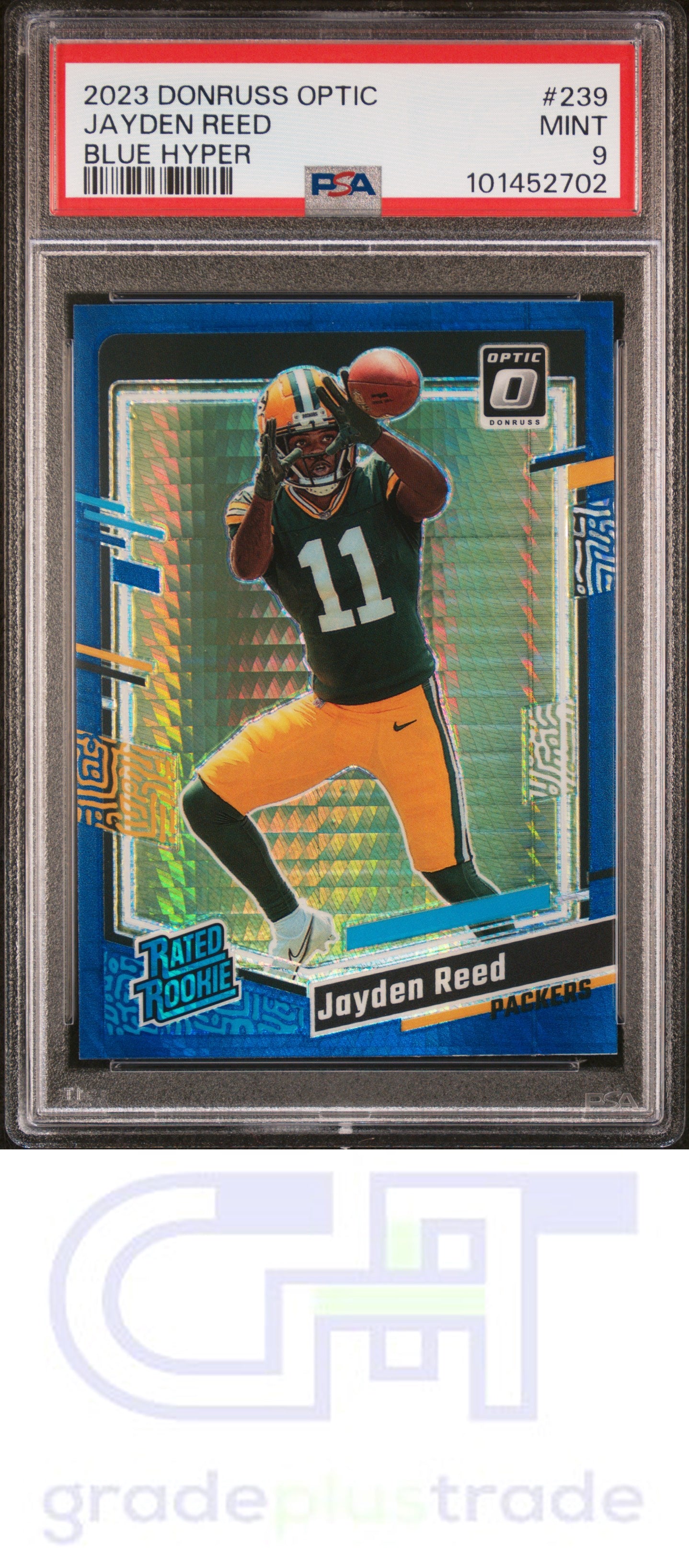 2023 Panini Donruss Optic #239 Blue Hyper Jayden Reed PSA 9