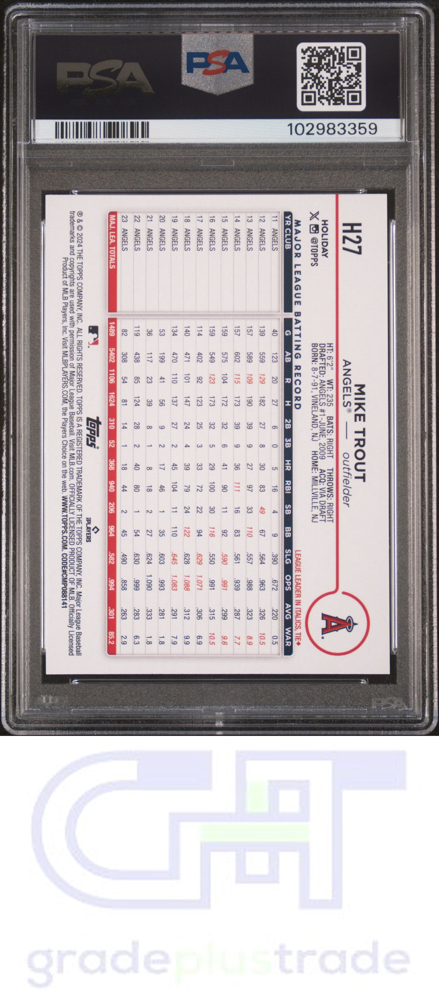 2024 Topps Holiday #H27 Blue Metallic Holiday Tree Mike Trout PSA 10