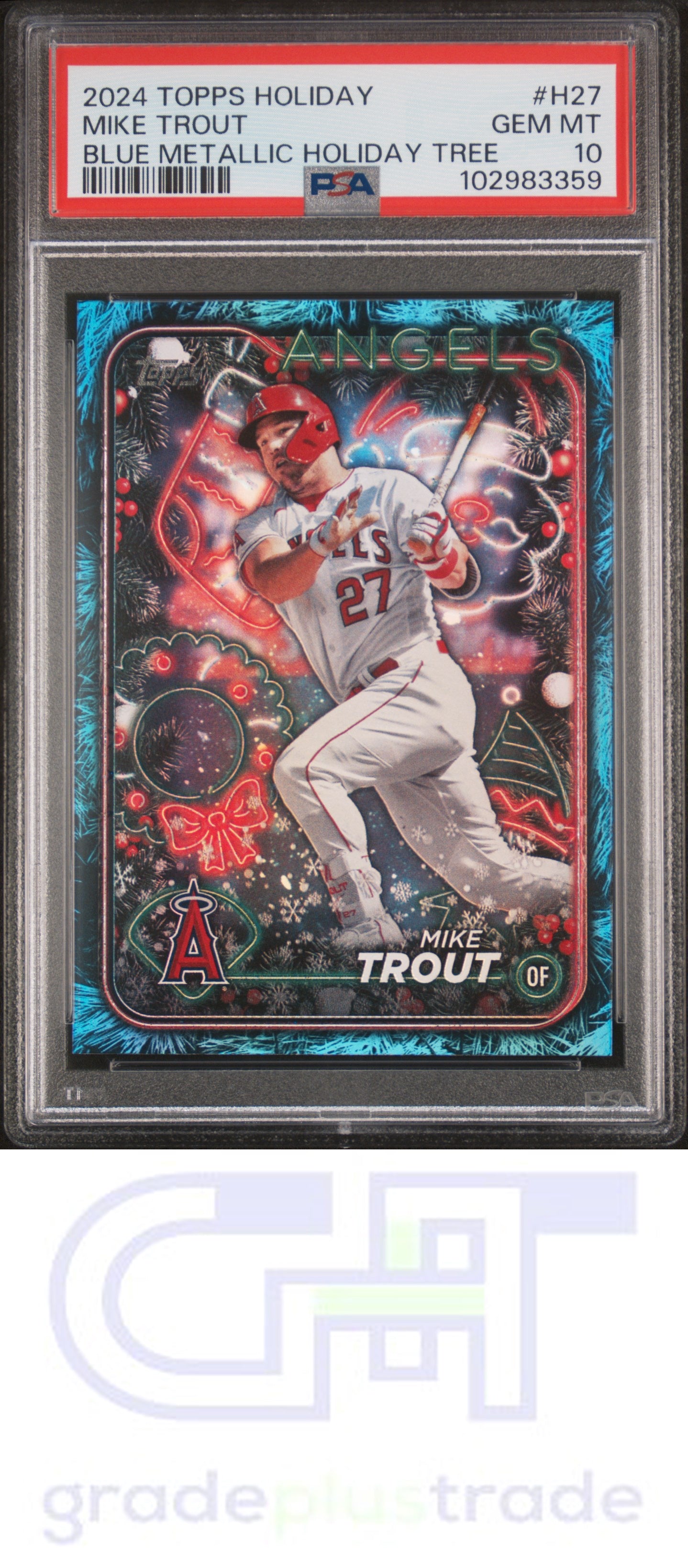 2024 Topps Holiday #H27 Blue Metallic Holiday Tree Mike Trout PSA 10
