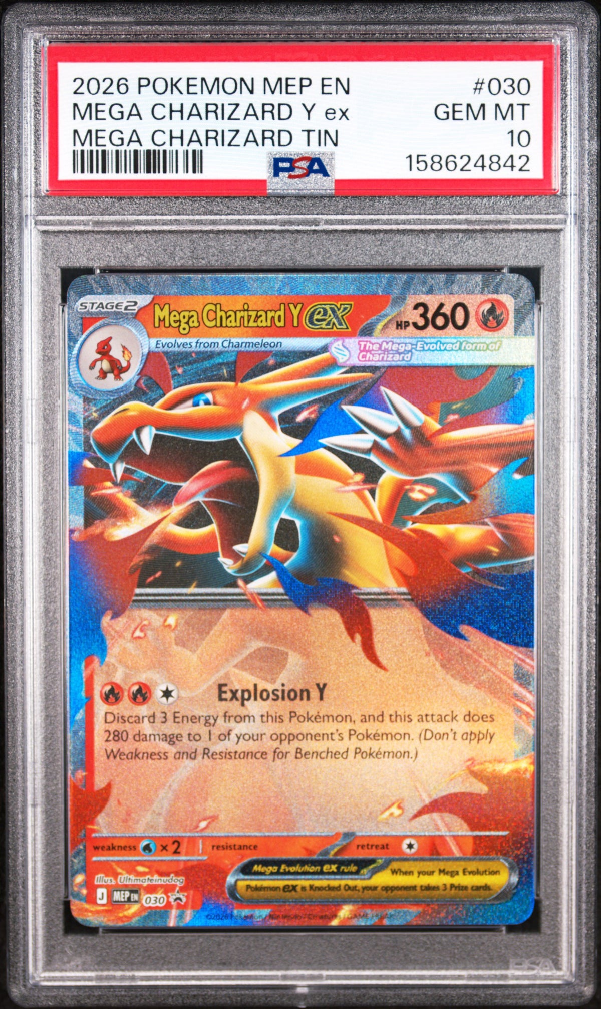 2026 Pokemon MEP EN #030 Mega Charizard Y Ex Mega Charizard Tin PSA 10