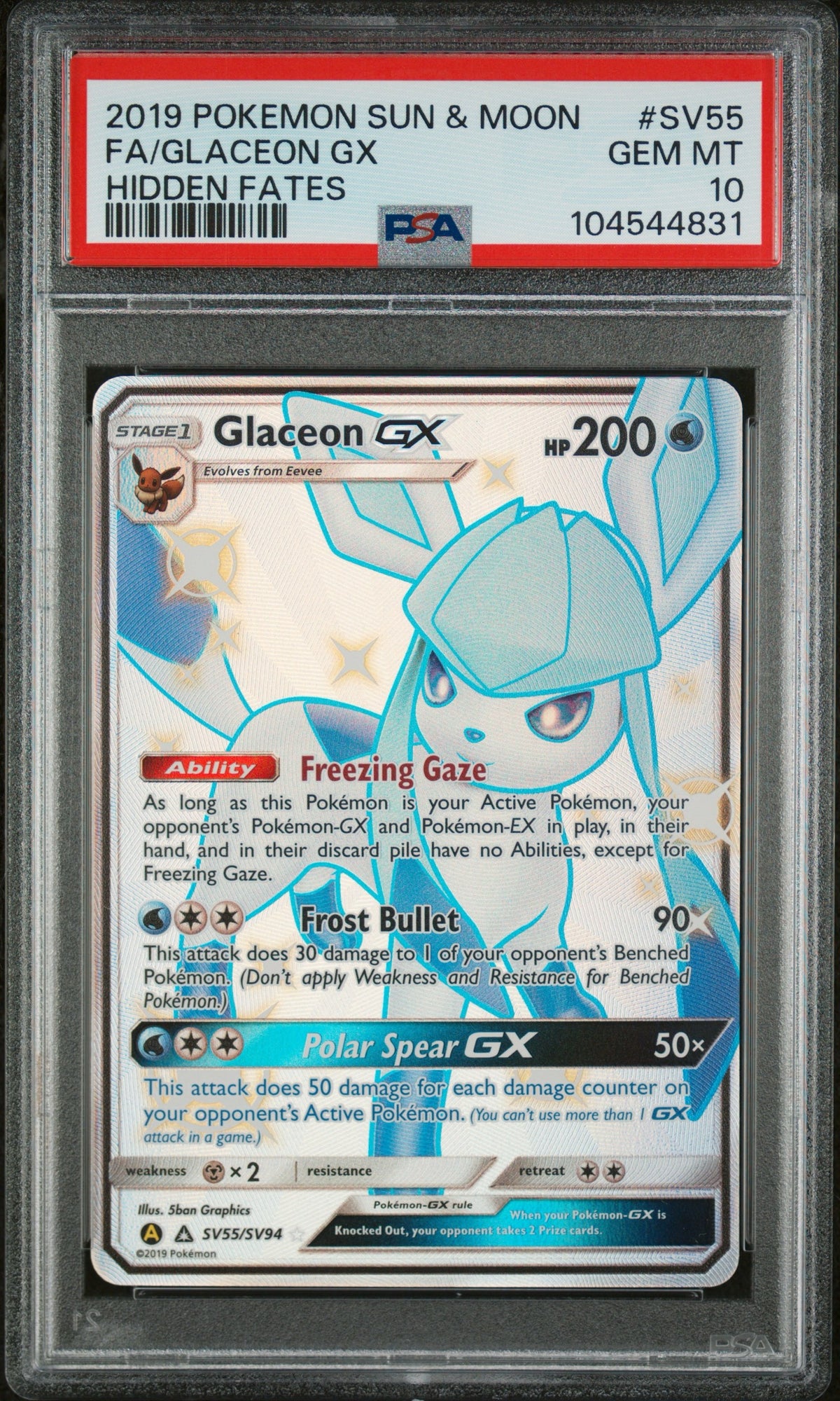 2019 Pokemon Sun & Moon #SV55 FA/Glaceon Gx Hidden Fates PSA 10