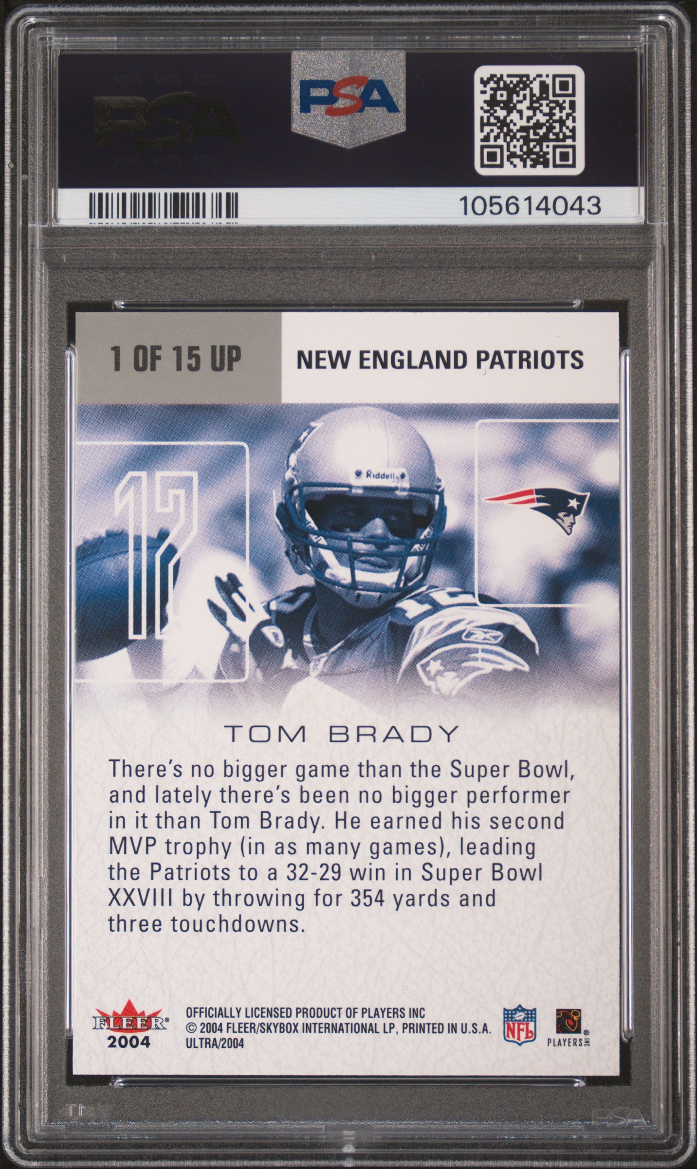 2004 Ultra Ultra Performers #1 Tom Brady PSA 9 MINT