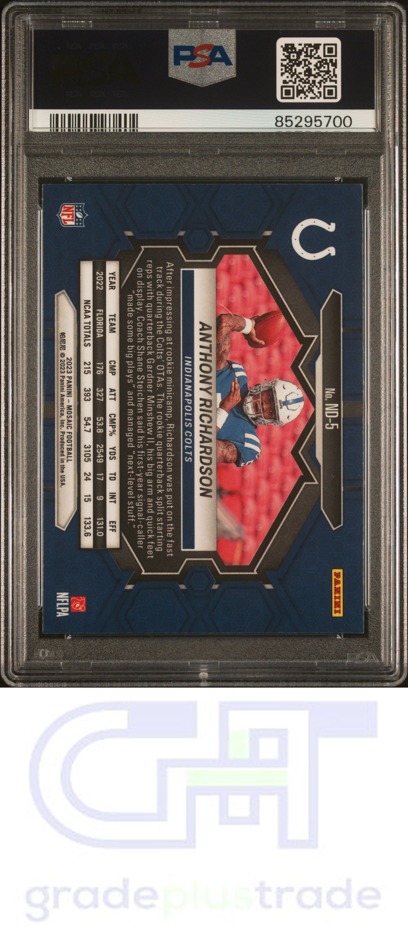 2023 Panini Mosaic Nfl Debut #ND5 Anthony Richardson RC PSA 9