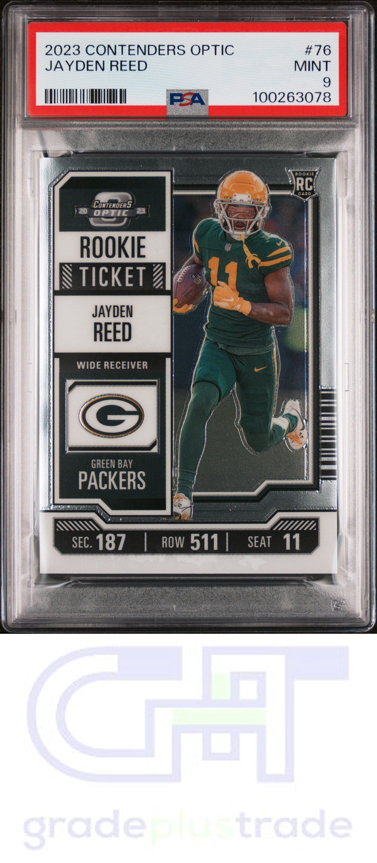 2023 Panini Contenders Optic #76 Jayden Reed RC PSA 9