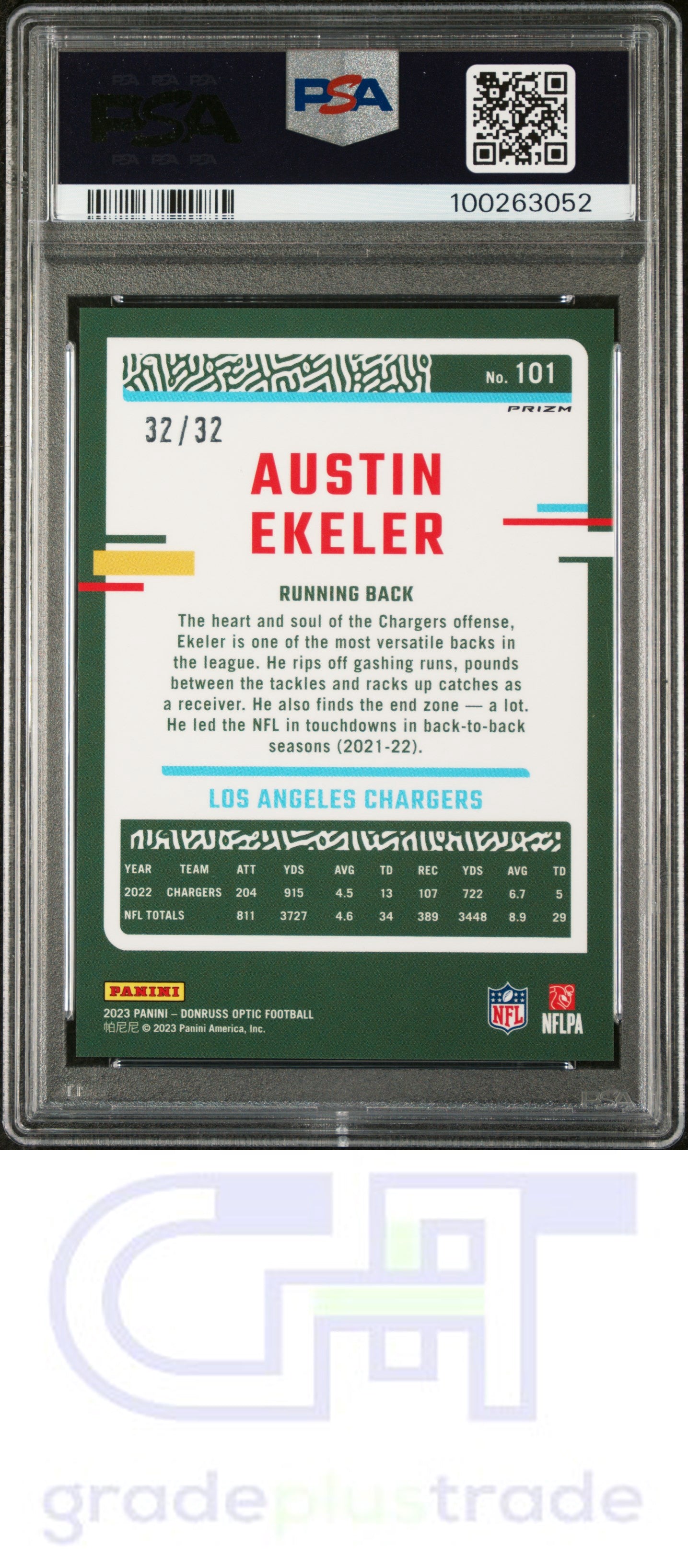 2023 Panini Donruss Optic #101 Shield /32 Austin Ekeler PSA 10