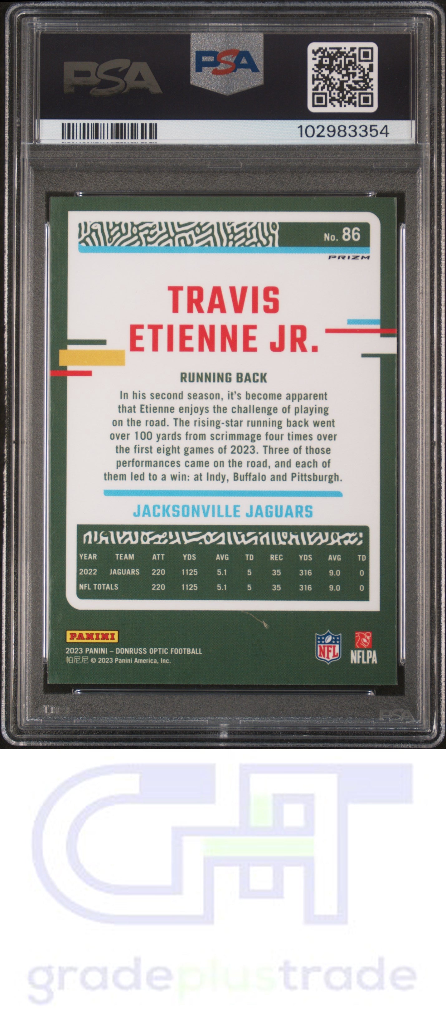 2023 Panini Donruss Optic #86 One Hundred Travis Etienne Jr. PSA 10