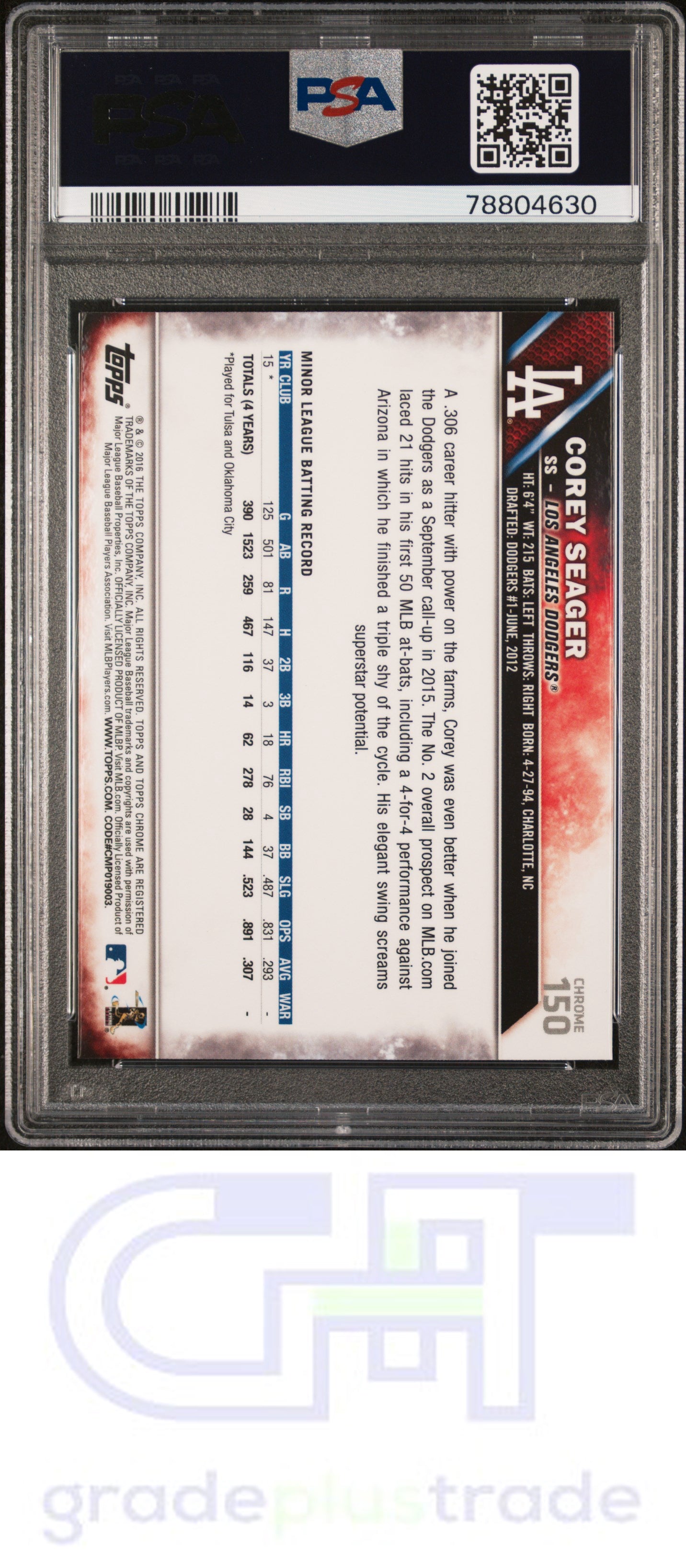 2016 Topps Chrome #150 Corey Seager RC PSA 10
