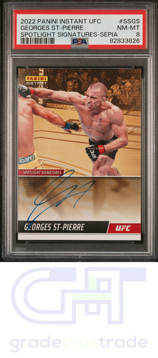2022 Panini Instant UFC Spotlight Signatures Sepia /10 Georges St-Pierre PSA 8